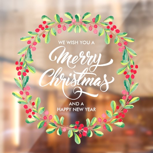 Autocollant Pour Fenêtre Berries vertes Wreath Joyeux Noël (Feuille 2)