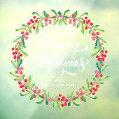 Autocollant Pour Fenêtre Berries vertes Wreath Joyeux Noël (Feuille 3)