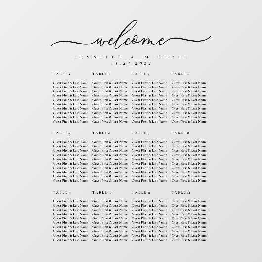 Autocollant Pour Fenêtre Bienvenue dans les numéros de tableau de sièges ma (Feuille)