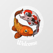 Autocollant Pour Fenêtre Bienvenue Deux Carpe de Poisson Koi Amical Carp Ca (Feuille)