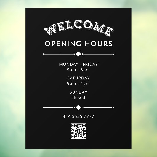 Autocollant Pour Fenêtre Bienvenue Heures d'ouverture avec QR Code blanc su (Feuille 3)
