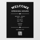 Autocollant Pour Fenêtre Bienvenue Heures d'ouverture avec QR Code blanc su (Feuille)