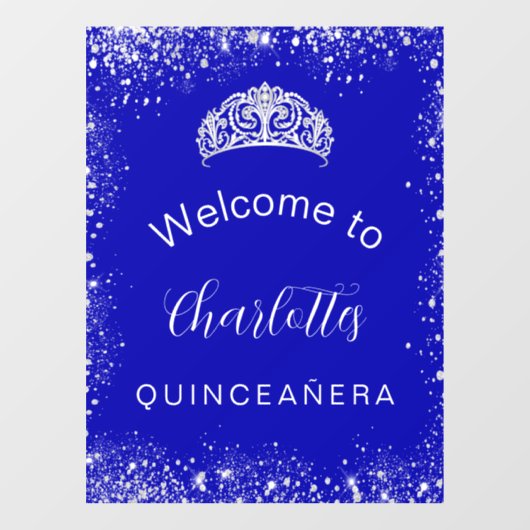 Autocollant Pour Fenêtre Bienvenue pailleté bleu royal argenté pour Quincea (Feuille)