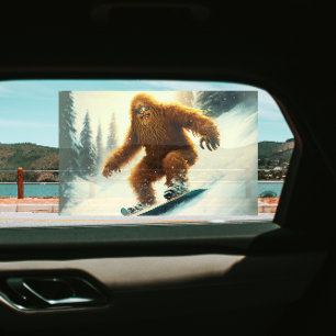 Autocollant Pour Fenêtre Bigfoot hirsute faisant du snowboard sur une pente