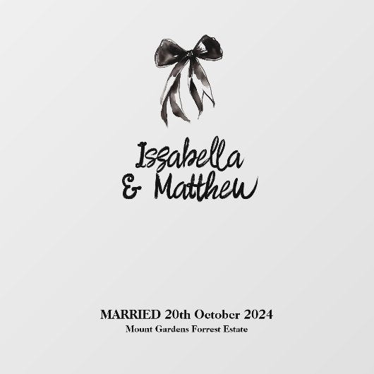 Autocollant Pour Fenêtre Black Elegant Bow Nom Date Mariage Ceremony IPgn (Feuille)