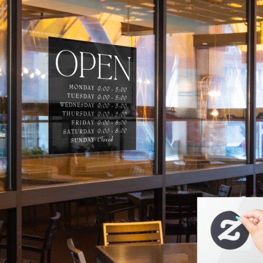 Autocollant Pour Fenêtre Black Elegant Serif Retail Ouvrir l'enseigne Heure (Fenêtre du restaurant)