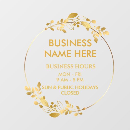 Autocollant Pour Fenêtre Black Gold Wreath Business Store Heures d'ouvertur (Feuille)