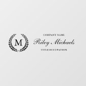 Autocollant Pour Fenêtre Black Laurel Wreath Elegant Monogramme Nom Titre (Feuille)