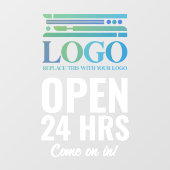 Autocollant Pour Fenêtre Blanc Ouvert 24H/24 Ajouter Votre Logo D'Entrepris (Feuille)