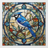 Autocollant Pour Fenêtre Bleu Jay Faux Vitrail Bluejay Bird (Feuille)