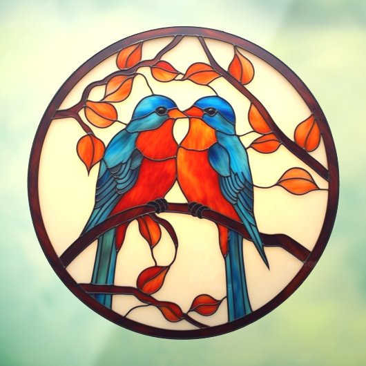 Autocollant Pour Fenêtre Bleu Oiseaux Inséparables Faux Verre Tiré (Feuille 3)