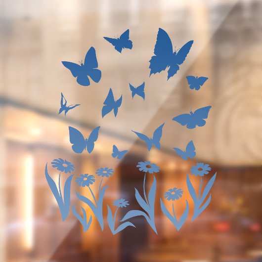 Autocollant Pour Fenêtre Bleu Papillon Decal Papillon Fleur Clouture de fen (Feuille 2)