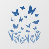 Autocollant Pour Fenêtre Bleu Papillon Decal Papillon Fleur Clouture de fen (Feuille)