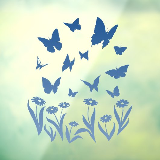 Autocollant Pour Fenêtre Bleu Papillon Decal Papillon Fleur Clouture de fen (Feuille 3)