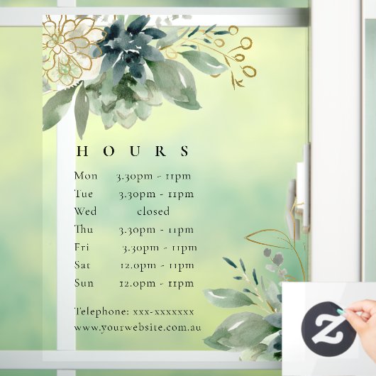 Autocollant Pour Fenêtre Bleu Vert Faune Succulente Heures d'ouverture (Maison)