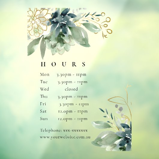 Autocollant Pour Fenêtre Bleu Vert Faune Succulente Heures d'ouverture (Feuille 3)