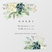 Autocollant Pour Fenêtre Bleu Vert Faune Succulente Heures d'ouverture (Feuille)