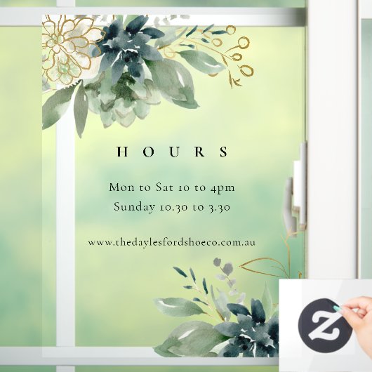 Autocollant Pour Fenêtre Bleu Vert Faune Succulente Heures d'ouverture (Maison)