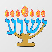 Autocollant Pour Fenêtre Bleu Yeshua Menorah fenêtre Clouer (Feuille)