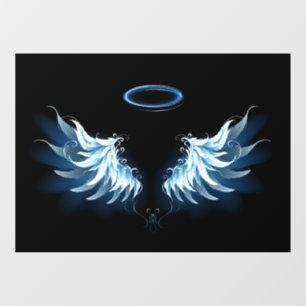 Autocollant Pour Fenêtre Blue Glowing Angel Wings on black background
