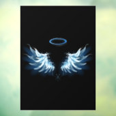 Autocollant Pour Fenêtre Blue Glowing Angel Wings on black background (Feuille 3)