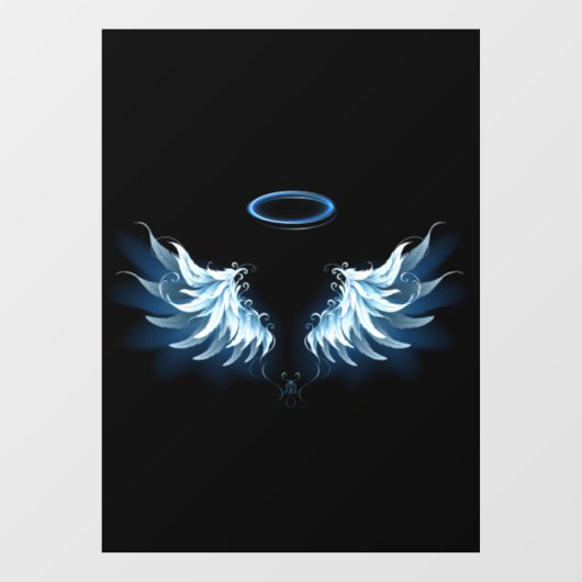 Autocollant Pour Fenêtre Blue Glowing Angel Wings on black background (Feuille)