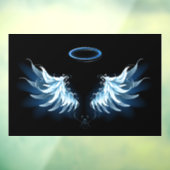 Autocollant Pour Fenêtre Blue Glowing Angel Wings on black background (Feuille 3)