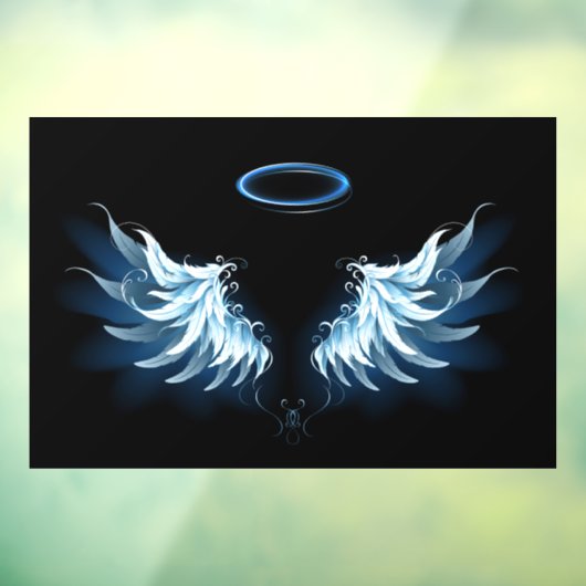 Autocollant Pour Fenêtre Blue Glowing Angel Wings on black background (Feuille 3)