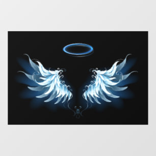 Autocollant Pour Fenêtre Blue Glowing Angel Wings on black background
