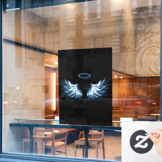 Autocollant Pour Fenêtre Blue Glowing Angel Wings on black background (Fenêtre de café)