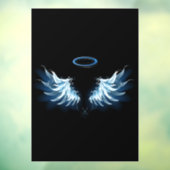 Autocollant Pour Fenêtre Blue Glowing Angel Wings on black background (Feuille 3)