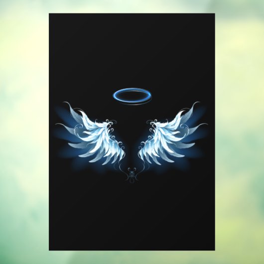 Autocollant Pour Fenêtre Blue Glowing Angel Wings on black background (Feuille 3)