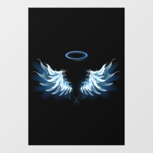 Autocollant Pour Fenêtre Blue Glowing Angel Wings on black background