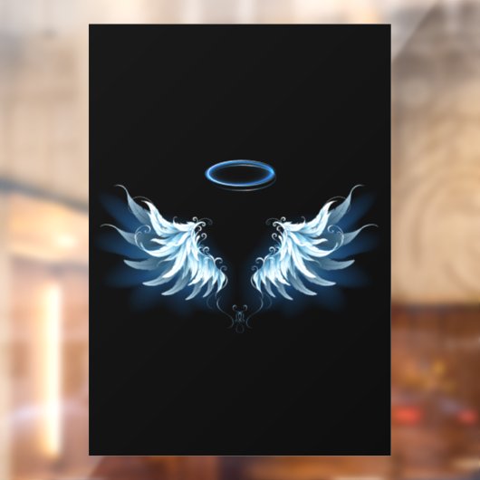 Autocollant Pour Fenêtre Blue Glowing Angel Wings on black background (Feuille 2)
