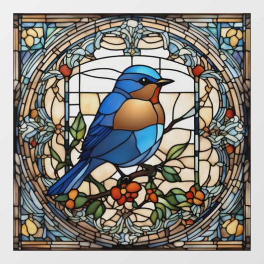 Autocollant Pour Fenêtre Bluebird Faux Vitrail Oiseau bleu (Feuille)