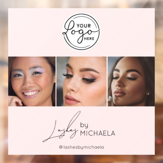 Autocollant Pour Fenêtre Blush Pink Script Logo Photo Lashes Studio  (Feuille 2)