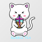 Autocollant Pour Fenêtre Boba Milk Thé Cute Cat Cartoon Business (Feuille)