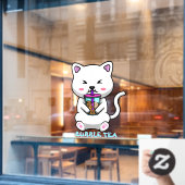 Autocollant Pour Fenêtre Boba Milk Thé Cute Cat Cartoon Business (Fenêtre de café)