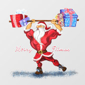 Autocollant Pour Fenêtre Bodybuilder Santa Claus avec cadeaux de Noël Drôle (Feuille)