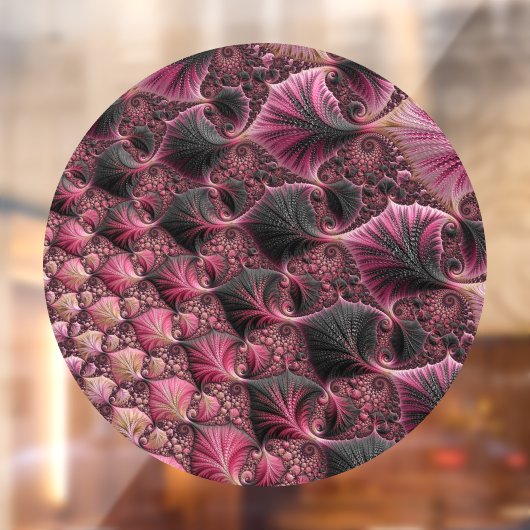 Autocollant Pour Fenêtre Boho Funky Eclectique Rose Noir Abstrait Fractal (Feuille 2)