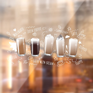 Autocollant Pour Fenêtre Boissons au café Publicité réaliste de café au pre