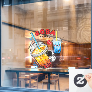 Autocollant Pour Fenêtre Boissons de Bubble Tea Boba Time Business