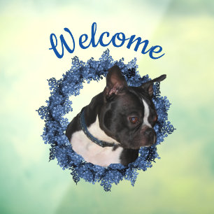 Autocollant Pour Fenêtre Boston Terrier Chien Floral Wreath Bienvenue