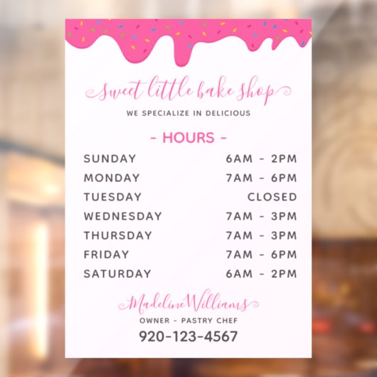 Autocollant Pour Fenêtre Boulangerie rose Frosting Dristing Heures Clouage  (Feuille 2)