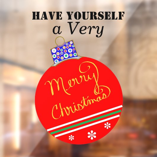 Autocollant Pour Fenêtre Boule rouge or ornement Joyeux Noël rayures (Feuille 2)