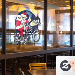 Autocollant Pour Fenêtre Boutique de moto chopper conduisant Père Noël ciga