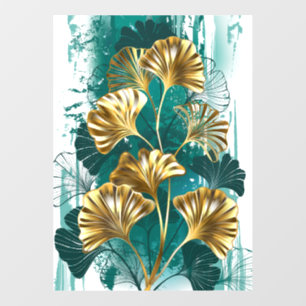 Autocollant Pour Fenêtre Branche avec Feuilles d'or Ginko Biloba