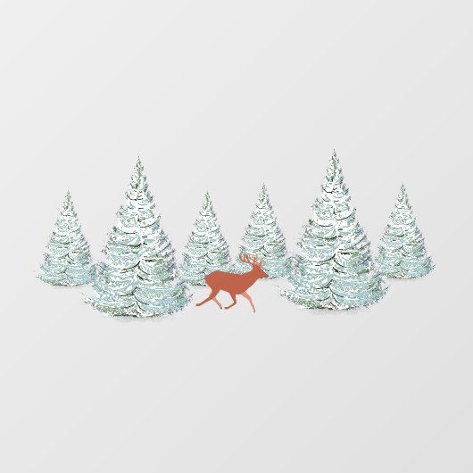 Autocollant Pour Fenêtre Brown Deer under Snow Covered Spruce Trees (Feuille)