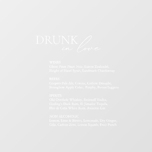 Autocollant Pour Fenêtre Brunin In Love Barre Mariage Menu Signal miroir (Feuille)
