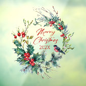 Autocollant Pour Fenêtre Bullfinch Wreath Berries de Noël, texte (Feuille 3)